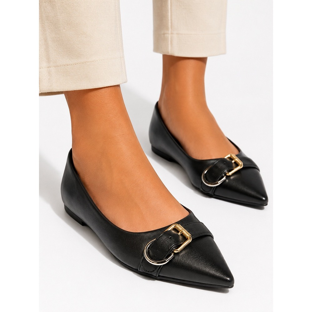 Women's A New Day Valentina Pointed Toe Buckle Flats‎ Black Size 7 New in Box